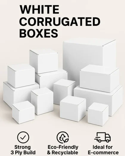 3-Ply White Corrugated Packaging Box – 150 GSM, Eco-Friendly & Strong